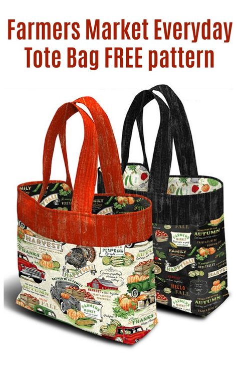 FREE sewing pattern for a market tote bag. This grocery bag sewing pattern creates a strong reusable tote bag for your shopping. Free tote bag sewing pattern. Free bag sewing pattern. Easy tote bag sewing pattern. You can make yourself one of these great looking and functional bags and then go off to your local farmers market and fill up with lovely nutritional and local produce. Denim Totes Diy Bag Patterns, Handmade Grocery Bags, Grocery Tote Bag Pattern Free, Fat Quarter Tote Bag Free Pattern, Diy Grocery Bags Free Pattern, Quilted Tote Bag Patterns Free, Simple Tote Bag Pattern Free, Large Tote Bag Pattern Free, Bag Sewing Patterns Free