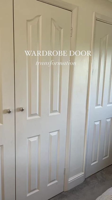 Wardrobe Door Diy Makeover, Wardrobe Doors Makeover Diy, Fitted Wardrobe Doors Makeover, Upcycle Built In Wardrobe Doors, Upcycle Built In Wardrobe, Paint Wardrobe Doors Diy, Pole Wrap Closet Door, Pole Wrap Door, Wardrobe Makeover Diy