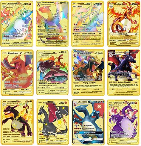 Pokemon Charizard Card, Mini Pokemon Cards, Pokemon Cards Printables Free, Golden Pokémon Cards, Diy Pokémon Cards, Gold Pokemon Cards, Pokémon Cards Rare, Pokemon Card Back, Printable Pokemon Cards