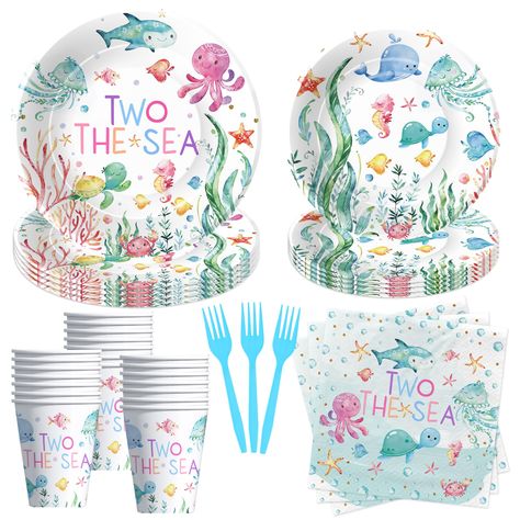 PRICES MAY VARY. 【Party Package】Ocean party decorations for 2nd birthday dinnerware set included 24pcs 9'' ocean paper plates 24pcs 7'' two the sea party plates, 24pcs paper napkins, 24pcs paper cups, 24 sets of disposable forks, for two the sea birthday decorations 【Ocean Theme Design】Dive into an enchanting world with our under the sea two-year-old birthday decorations. Featuring vibrant colors and charming sea creatures, whale, octopus, and sea turtle elements, it sets the perfect scene for a Under The Sea Second Birthday, Two The Sea Birthday Party Girl, Ocean Party Decorations, Ocean Theme Party, Birthday Table Decorations, 1st Birthday Party Decorations, Birthday Plate, Party Table Cloth, 1st Birthday Decorations