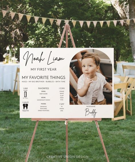 Captivating Milestones: First Birthday Signage Ideas First Birthday Decor, 1st Birthday Signs, First Birthday Sign, Birthday Milestone Board, Milestone Board, Milestone Pictures, Minimalist Nursery, Milestone Poster, Baby Milestone Cards