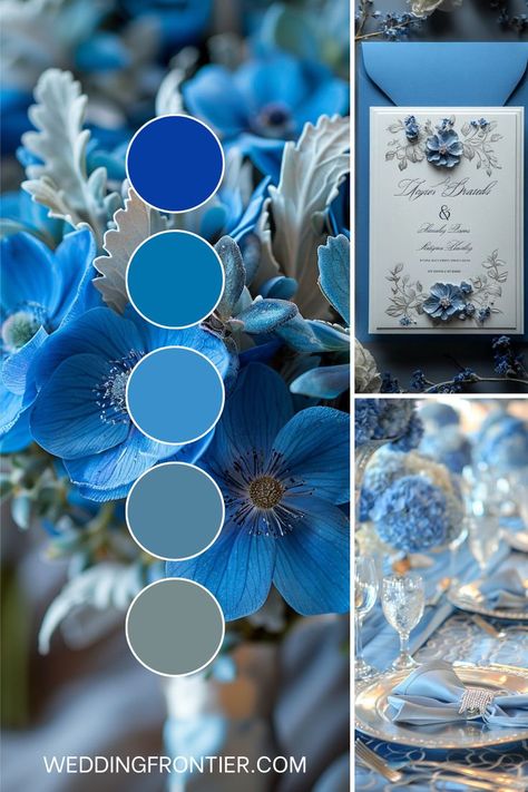 Blue and silver wedding theme ideas for a cool, elegant style. Blue And Silver Wedding Theme, Silver Wedding Ideas, Blue And Silver Wedding, Silver Wedding Theme, Blue Table Settings, Wedding Theme Color Schemes, Wedding Theme Ideas, Bridal Party Attire, Blue Themed Wedding