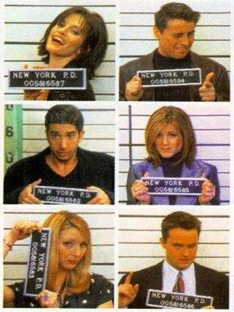 Friends mugshots? Friends 1994, Friends Drawing, Friends Tv Quotes, Friends Best Moments, Funny Love Pictures, Friends Scenes, Jenifer Aniston, Friends Episodes, Friends Poster