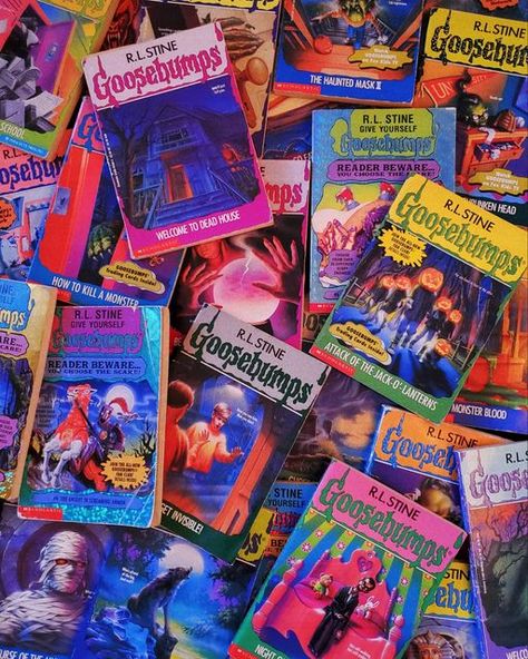 Goosebumps Wallpaper, Goosebumps Aesthetic, 90s Halloween Aesthetic, Goosebumps Books Aesthetic, Goosebumps Movie Poster, Goosebumps Collection, Goosebumps Original Covers, Halloween Nostalgia, Slasher Summer