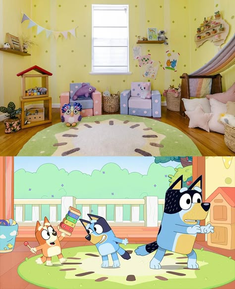 Bluey house comes to life in Brisbane suburb - Mums At The Table Bluey Bingo Room, Bluey Bingo Bedroom, Bluey Themed Bedroom Girl, Bluey Cartoon Room Decor, Bluey Doll House Diy, Bluey Bingo Bedroom Ideas, Bluey Inspired Playroom, Bluey Themed Bathroom, Bluey Theme Room