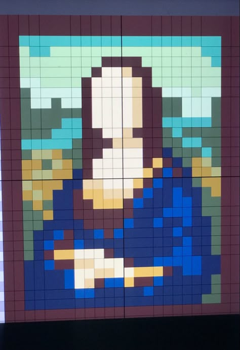 Cross Stitch Monalisa, Pixel Art Famous Painting, Pixel Wall Art, Pixel Mural, Pixel Art Mona Lisa, Mona Lisa Pixel Art, Pixel Art 8x8, Pixel Art Painting, Pixel Quilting