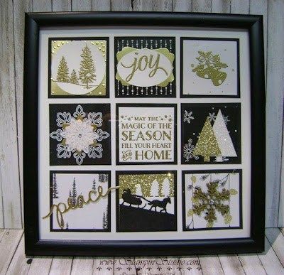 Christmas Samplers, Winter Display, Stampin Up Anleitung, Box Frame Art, Christmas Shadow Boxes, Christmas Collage, Christmas Paper Crafts, Let It Shine, Stampin Up Christmas