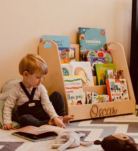 Montessori Bookshelf Montessori Furniture Wood Toddler | Etsy Toddler Bookshelf, Toddler Bookcase, Playroom Montessori, Nursery Bookcase, Montessori Bookshelf, Montessori Books, Nursery Bookshelf, Large Bookcase, Baby Playroom