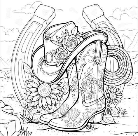 Western Tattoos Ideas, Cowgirl Coloring Pages, Western Coloring Pages Free Printables, Cowboy Coloring Pages, Country Coloring Pages, Western Tattoo Designs, Easy Western Drawings, Western Coloring Pages, Cowboy Drawings