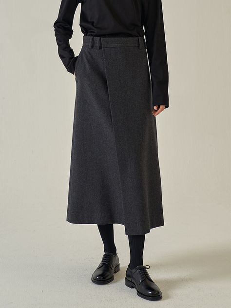 Designer fashion, Seoul-fully created | W Concept Wrap Skirt Outfit, Wool Wrap Skirt, Facade Pattern, Skirts Wrap, Fashion Capsule Wardrobe, Fashion Capsule, Winter Skirt, Wool Skirt, Skirt Design