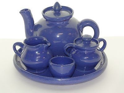 RARE!Vintage Kentucky Blue BYBEE POTTERY COFFEE POT-CREAMER-SUGAR BOWL-TRAY+ Bybee Pottery, Berea Kentucky, Hadley Pottery, Cup Tray, Pottery Tea Pot, Bowl Tray, Pretty Dishes, Drawing Bag, Country Blue