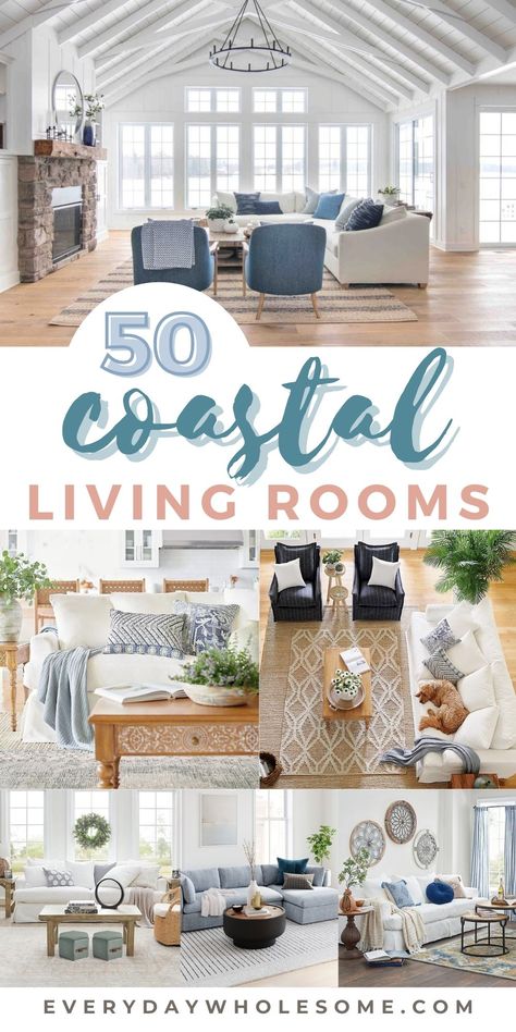 Neutral Coastal Living Room, Coastal Modern Living Room, Coastal Chic Living Room, Coastal Family Rooms, Coastal Living Room Ideas, Living Room Coastal, Coastal Decorating Living Room, Beach Living Room, Coastal Farmhouse Decor