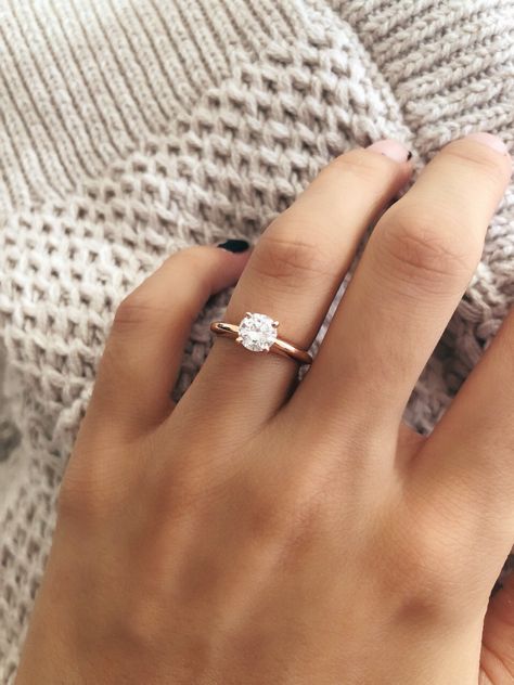 rose gold engagement ring Rose Gold Vs Yellow Gold, Engagement Rings Plain Band, Rose Gold Engagement Ring Simple, Rose Gold Engagement Rings, Simple Engagement Rings, Dream Engagement, Dream Engagement Rings, Rose Gold Engagement, Gold Engagement Ring