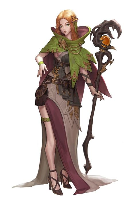 female human / elf with staff spell caster / sorcerer  impractical shoes DnD / PAthfinder character portrait Fantasy Angel, Female Character Concept, Dungeons And Dragons Characters, Art Characters, Fantasy Concept Art, Female Character, Fantasy Warrior, Fantasy Rpg, Female Character Design