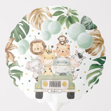 Jungle Safari Animals Tropical Greenery Birthday Balloon  Zazzle Greenery Birthday, Jungle Safari Animals, 1st Birthday Balloons, Jungle Theme Birthday, Photo Balloons, Tropical Greenery, Wild One Birthday Party, Jungle Birthday, Baby Shawer