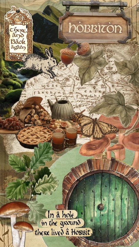 The Hobbit #fantasy #nature #collageart #wallpaper #aesthetic #thehobbit #lotr Cottagecore Collage, Hobbit Party, Cottagecore Wallpaper, Fantasy Nature, Middle Earth Art, Lotr Art, Hobbit Hole, Autumn Illustration, Potter Art