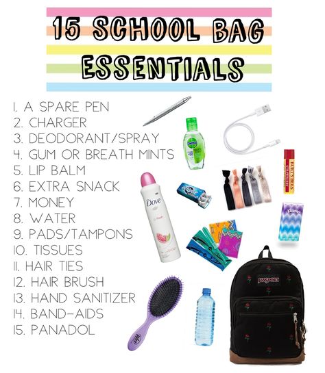 Must Haves For School Bag, What To Pack To School, Back To School Packing List, That Girl School Bag Essentials, What Every Girl Needs In Her Backpack, Aesthetic Things For School, Must Haves Teenage Girl, School Must Haves List, Essential For School