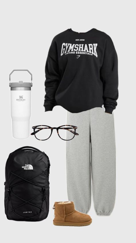 #schoolfit #gymfit #school #gym #sweats #backpack Physical Education Outfits, Black Nike Sweatpants Outfits, Pe Outfits For School, Education Outfits, Pe Outfits, Outfits With Sweats, Ireland Outfits, Black Nike Sweatpants, North Face Jester