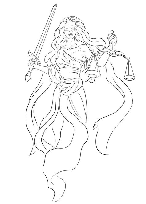 Greek Goddess Line Art, Lady Justice Drawing, Lady Justice Tattoo Design, Libra Drawing, Justice Drawing, Lady Of Justice, Dr Tattoo, Small Feminine Tattoos, Fonts For Logos