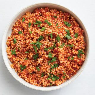 Pearl Couscous with Tomato Sauce by Food Network Kitchen Tomato Pearl Couscous, Tomato Couscous, Pearl Couscous Recipes, Hummus Sauce, Winter Side Dishes, Pearl Couscous, Couscous Recipes, Meatless Mondays, Tomato Sauce Recipe