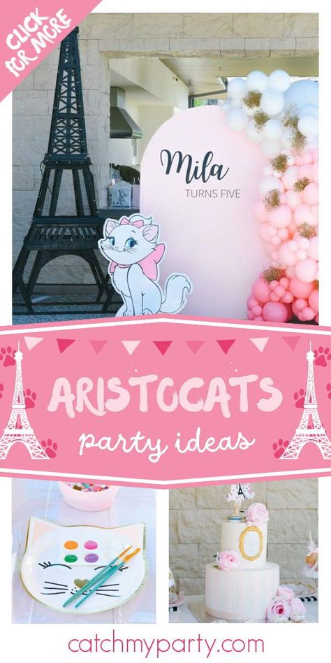 Don't miss this fabulous Marie-themed Aristocats birthday party! The birthday cake is gorgeous! See more party ideas and share yours at CatchMyParty.com Marie Themed Birthday Party, Aristocats Birthday Party Ideas, Marie Birthday Party Aristocats, Aristocrats Cake, Marie Aristocats Birthday Party, Marie Cat Birthday Party, Aristocats Birthday Party, Marie Birthday Party, Aristocats Birthday