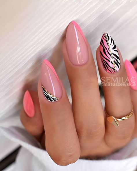 27 Hottest Zebra Print Nail Designs Right Now Tiger Nails, Zebra Print Nails, Zebra Nails, Summer Nail Art, Nail Art Designs Summer, Animal Print Nails, Pink Nail Designs, Pink Acrylic Nails, Fancy Nails