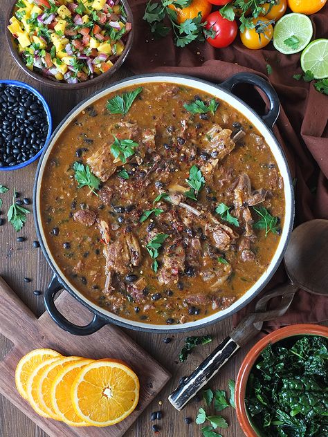 Brazil's black bean feijoada is given a Shetland twist by using lamb & reestit mutton to create a rich, hearty stew. In collaboration with Tasty, Easy Lamb. Brazilian Feijoada, Feijoada Recipe, Black Bean Stew, Brazilian Recipes, Hearty Stew, Sauteed Greens, Lamb Ribs, Bean Stew, Hearty Stews