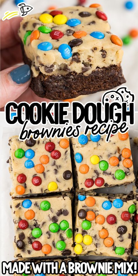 Cookie Dough Brownies Cookie Dough Layered Dessert, Cookie Dough Brownie Bars, Brownie Cookie Dough Bars, Cookie Dough Ideas, Brownies With Cookie Dough, Chocolate Chip Cookie Dough Brownies, Cookie Brownies, Chocolate Covered Raisins, Cookie Dough Brownies