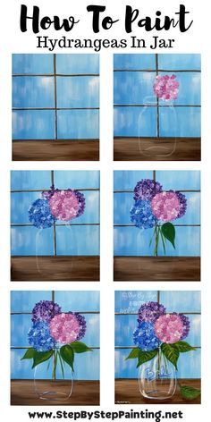 Hydrangea Painting, Canvas Painting Tutorials, Easy Canvas Painting, Canvas Painting Diy, Acrylic Painting Tutorials, Simple Acrylic Paintings, Creative Painting, Diy Canvas Art Painting, Painting Lessons