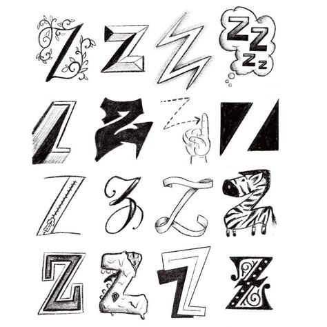 Letter Z Tattoo Design, Z Font Design, Z Calligraphy Letter, Letter Z Tattoo, Z Alphabet Design, Letter Z Art, Z Typography, Z Drawing, Fancy Lettering Fonts