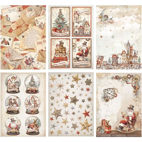 Holiday Rice, Christmas Rice, Written Letters, Christmas Photo Album, Steampunk City, Decoupage Rice Paper, Stencil Fabric, Rice Paper Decoupage, Christmas Ephemera