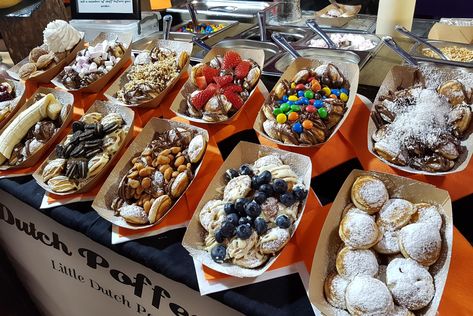 Dutch Poffertjes, Mini Breakfast Food, Dutch Pancakes, Mini Breakfast, Food Truck Menu, Mini Pancakes, Tasty Pancakes, Food Garnishes, Brick Lane