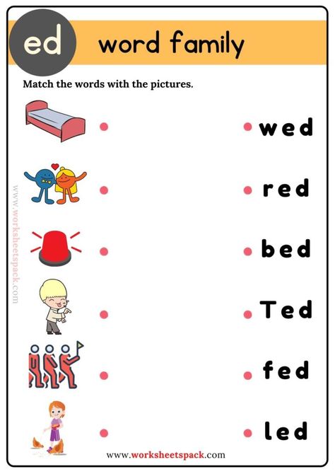 Ed Family Words Worksheet, Ed Words Worksheet, Ed Worksheets, Ed Words, Ed Word Family, Phonics Games Kindergarten, Cvc Flashcards, Word Families Free, Synonym Activities