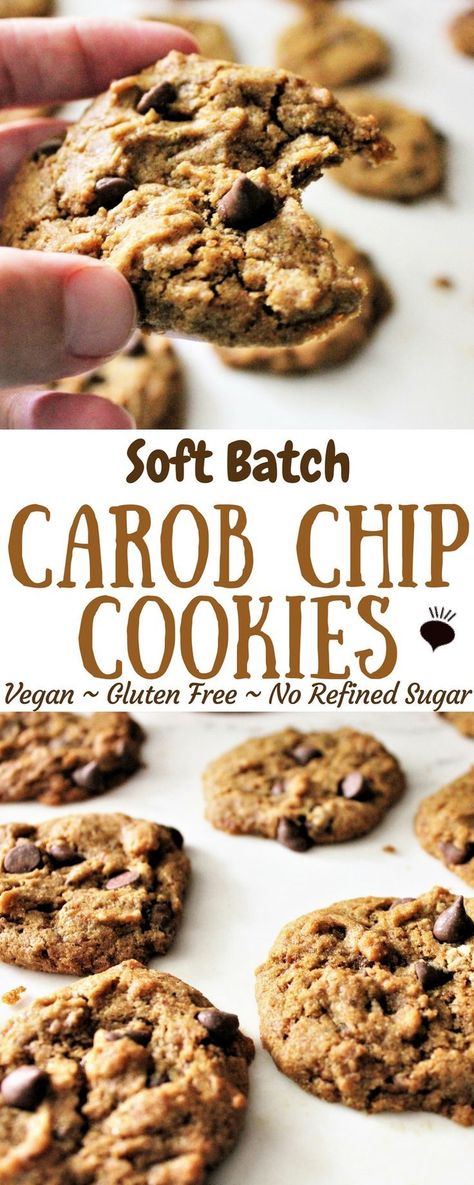 Carob Chips Recipes, Carob Chip Cookies, Carob Recipes, Soft Batch Cookies, Carob Chocolate, Healthy Vegan Cookies, Soft Batch, Easy Vegan Cookies, Vegan Potluck