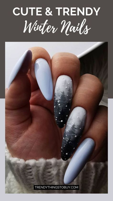 Cute & Trendy Winter Nails White Nails With Accent Nail, Hot Red Nails, Black And Blue Nails, Nails Hot Pink, Neutral Purple, White Almond Nails, Glitter Gradient Nails, Outfits Hot, White Coffin Nails