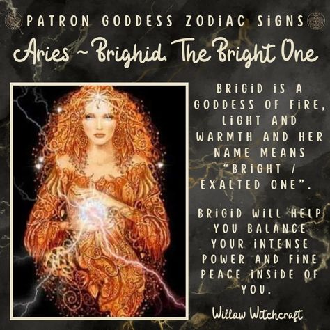 Aries - Brighid, The Bright One Willow Witchcraft Aries Rising Aesthetic, Aries Witch, Brighid Goddess, Rising Aries, Aries Goddess, Zodiac Aesthetic, Goddess Magick, Scorpio Rising, Sagittarius Moon