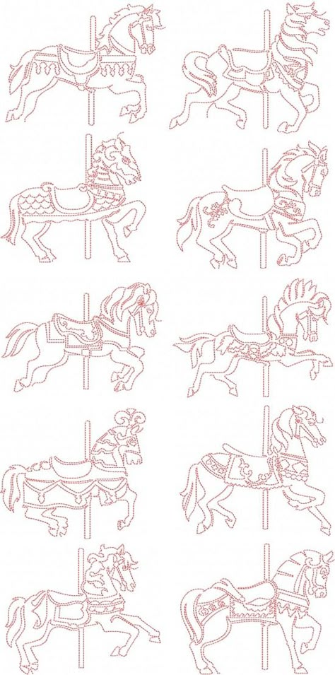 Continuous Line Carousel Carousel Horse Tattoos, Carousel Tattoo, Embroidery Mending, Redwork Patterns, Beautiful Coloring Pages, Carousel Animals, Commercial Embroidery Machine, Quilting Templates, Barn Quilt Patterns