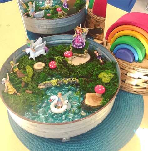 Allie on Instagram: “Magical Fairy Small World Play. Many of my students’ stated in their DNAs(Dreams, Needs, Abilities) that they dream of becoming something…” Fairy Garden Eyfs, Fairy Dramatic Play, Fairy Tuff Tray, Fairy Tale Tuff Tray, Fairytale Messy Play, Unicorn Small World Play, Fairy Small World Play, Garden Activities, Enchanted Fairies