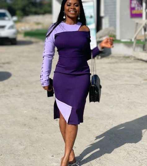 Purple Corporate Attire, Chic Purple Dress For Office, Elegant Purple Office Dress, Purple Long Sleeve Office Dress, Sweet 16 Dresses Short, Purple V-neck Midi Dress For Work, Flare Long Dress, Fashionable Work Outfit, Corporate Dress