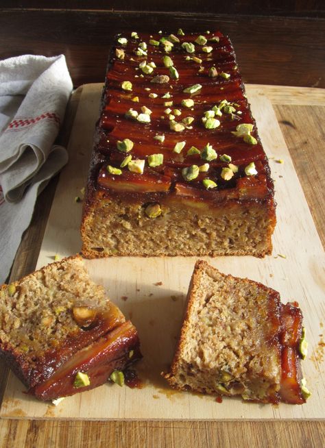 Caramelised Banana and Pistachio Loaf Pistachio Loaf, Rum And Raisin, Caramelised Banana, Flourless Chocolate Torte, Banana Rum, Bread Dishes, Butter Pudding, Chocolate Torte, Coconut Desserts