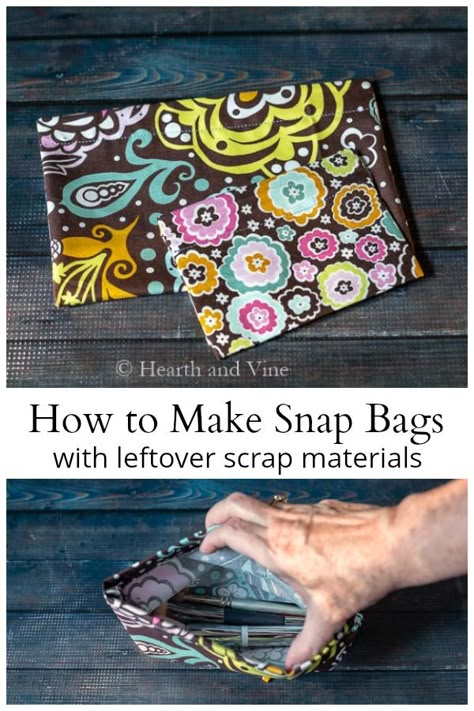 Upholstery Fabric Projects, Snap Bags, Thrifty Style, Snap Bag, Fabric Cards, Scrap Material, Small Sewing Projects, Bag Ideas, Easy Sewing Projects