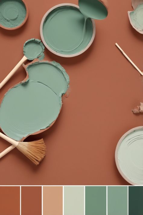 Curious about the latest trends in the world of fashion? Discover the top "A-list" styles and tips in this exclusive guide. #ad     #Colortrend #wallpaint2024  #color2024  #DIYpainting  ##DIYhomedecor  #Fixhome Green Pink Terracotta, Terra Cotta Ceiling, Desert House Colors Exterior, Terracotta Color Palette Bathroom, Retro Mint Sherwin Williams, Terracotta And Yellow Color Palette, Green Terra Cotta Color Palette, Terracotta Painted Walls, Terracotta Exterior House Colors