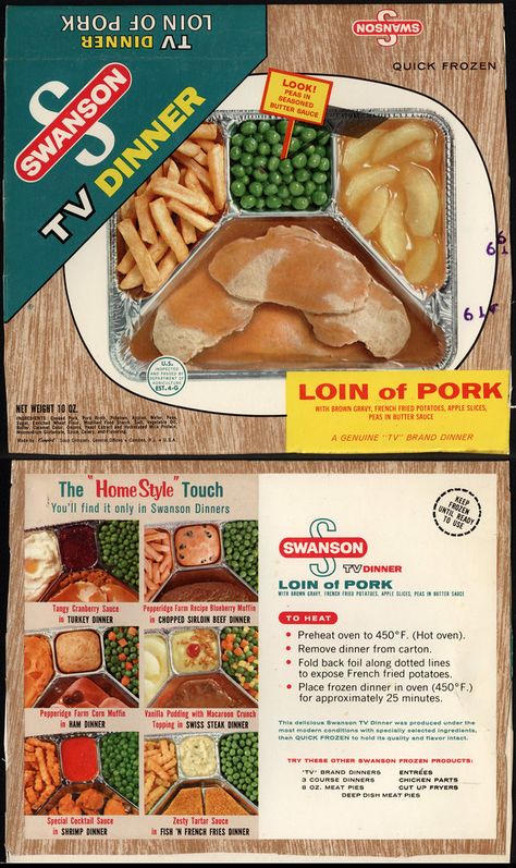 Swanson Tv Dinner, Loin Of Pork, 1950s Tv, Turkey Dressing, Dinner Box, Brady Bunch, Tv Dinner, Salisbury Steak, Cucumber Recipes