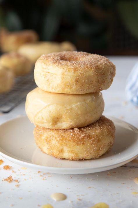 Easy Baked Yeast Donuts - The Dough Dabbler Yeast Baked Donut Recipe, Oven Baked Yeast Donuts Recipes, Baked Yeast Doughnut Recipes, Yeast Donuts Baked, Baked Yeast Donuts With Donut Pan, Baked Donut Recipes Without Donut Pan, Yeasted Donut Recipe, Baked Yeast Donut Recipes, Desserts With Yeast