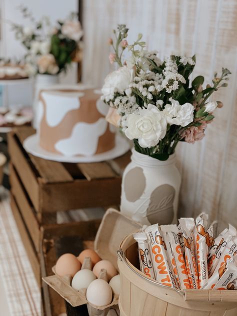 Eggs from our own backyard chickens as decor! Pastel Farm Birthday, Barnyard Birthday Theme, 1st Rodeo, Animal Birthday Cakes, Farm Theme Birthday, Rodeo Party, Baby Birthday Themes, Barnyard Party, Cow Birthday