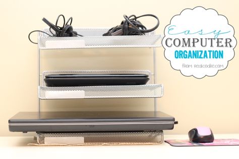 A simple way to organize the computers when they are not in use. It keeps them easily contained and easily accessible. Craft Area Organization, Ways To Get Organized, Laptop Storage, Declutter Your Life, Craft Room Office, Organizing Systems, Declutter Your Home, Store Organization, Easy Organization