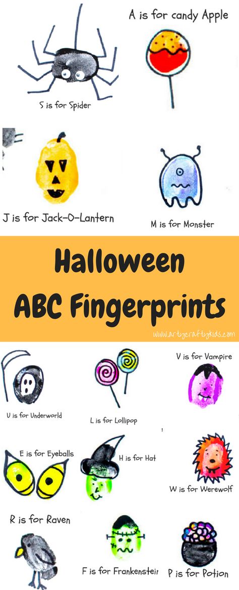 Arty Crafty Kids | Art | Halloween ABC Fingerprints | Give the alphabet a spooky twist with our Halloween themed ABC Fingerprint activity! Fingerprint Activity, Halloween Abc, Aesthetic Craft Ideas, Winter Bubble, Tube Crafts, Aesthetic Craft, Thumbprint Art, Fingerprint Crafts, Halloween Art Projects