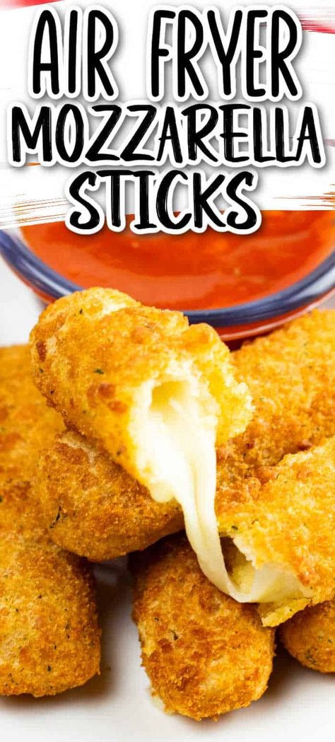 Cooking mozzarella sticks in the air fryer is the best way to make them! Air fryer frozen mozzarella sticks are crispy on the outside and warm and gooey on the inside! Frozen Mozzarella Sticks, Air Fryer Mozzarella Sticks, Easy Air Fryer, Mozzarella Sticks, Cheese Sticks, Fryer Recipes, Sweet Snacks, Air Fryer Recipes, Vegetable Recipes