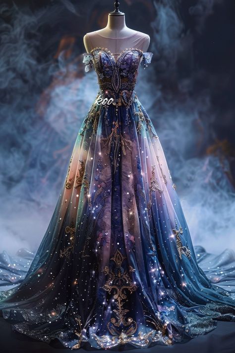 Dress Outfits Women, Masquerade Ball Outfit, Dress Anarkali, Dress And Cardigan, Galaxy Dress, Dreamy Gowns, Fairytale Fashion, Cardigan Set, Fantasy Dresses