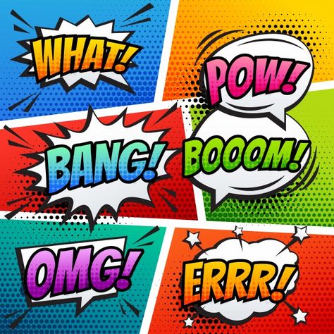 Comic Sound Effects, Spongebob Time Cards, Free Sound Effects, Create A Comic, Comic Book Panels, Pop Art Comic, Magazine Cover Design, Comic Collection, Art Pop